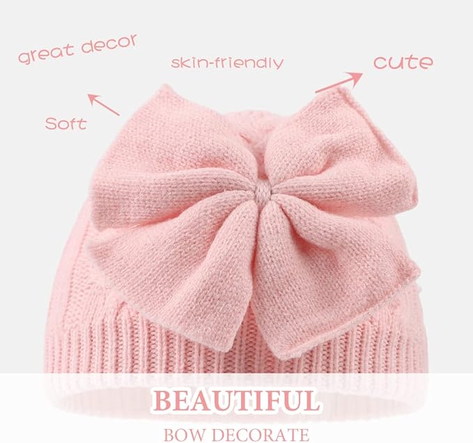 JANGANNSA Winter Warm Knitted Baby Hat for Girls Cotton Lined Infant Toddler Hat Autumn Cute Bow Classic Girls Beanie 0-6Y
