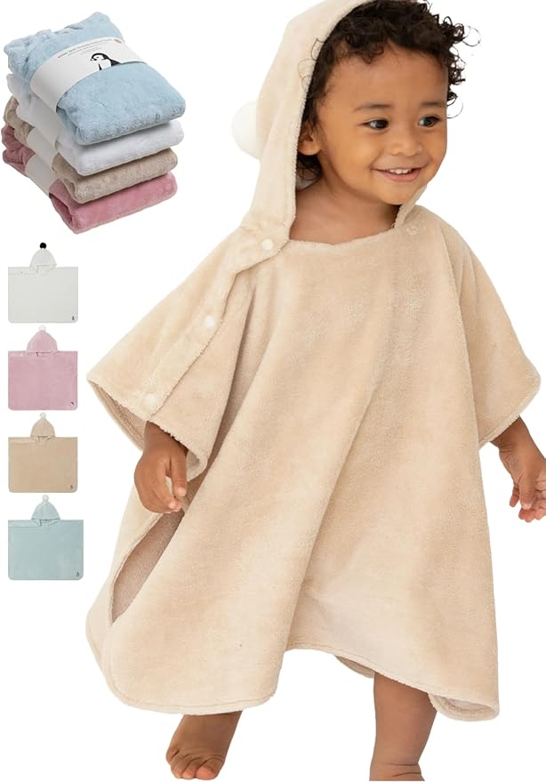 Konny Baby Hooded Towel Rayon from Bamboo Cotton Baby Bath Beach Towel Hooded Poncho, Oeko-TEX, Ultra Soft & Quick-Dry, Newborn Boys Girls Toddler (Beige, Small)