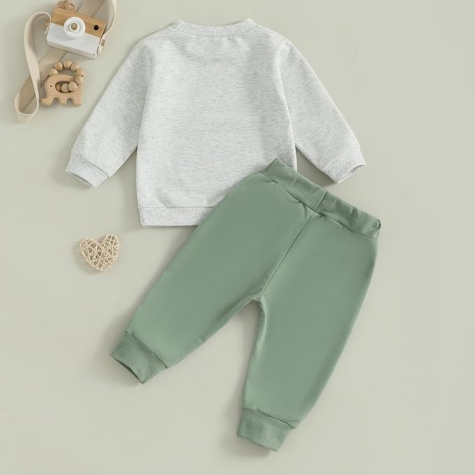 Nyapruwe Toddler Baby Boy Fall Outfit Funny Print Long Sleeve Sweatshirt Joggers Pants Set Kids Warm Winter Clothes