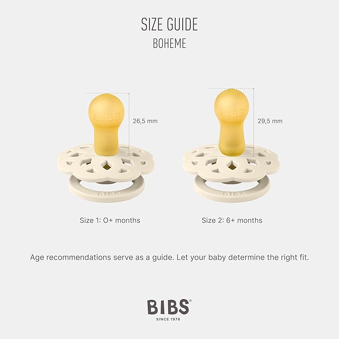 BIBS Boheme Soother 4-Pack | BPA Free Dummy Pacifier | Round Nipple | Natural Rubber Latex | Made in Denmark | Size 6-18 Months | Woodchuck Mix