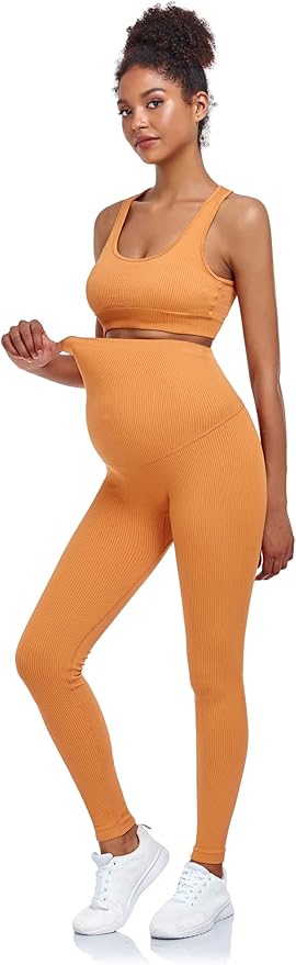 Women's Maternity 2 Piece Outfit Set - Bra & Shorts for Pregnancy - Yoga workout Lounge Wear Sets