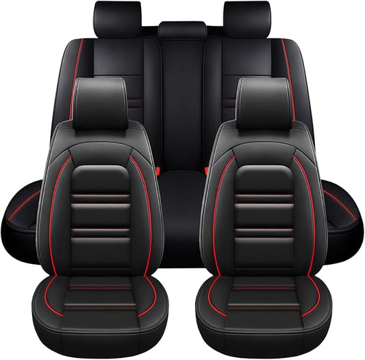 Seat Covers for VW Car Golf 2015-2019 | 5-Seats Leather Seat Covers, Easy to Install Automotive Seat Covers Full Set (Full Set, Black&Red Line)