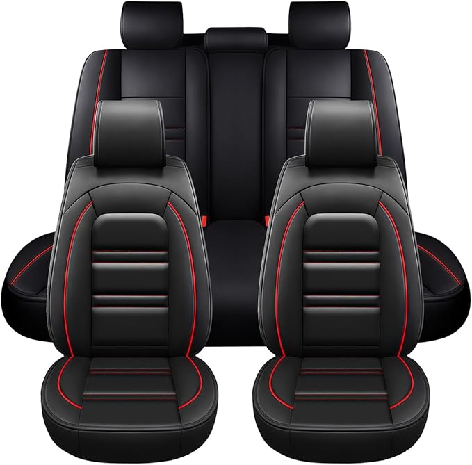 Seat Covers for Nissan Car Titan 2004-2024 | 5-Seats Leather Seat Covers, Easy to Install Automotive Seat Covers Full Set (Full Set, Black&Red Line)