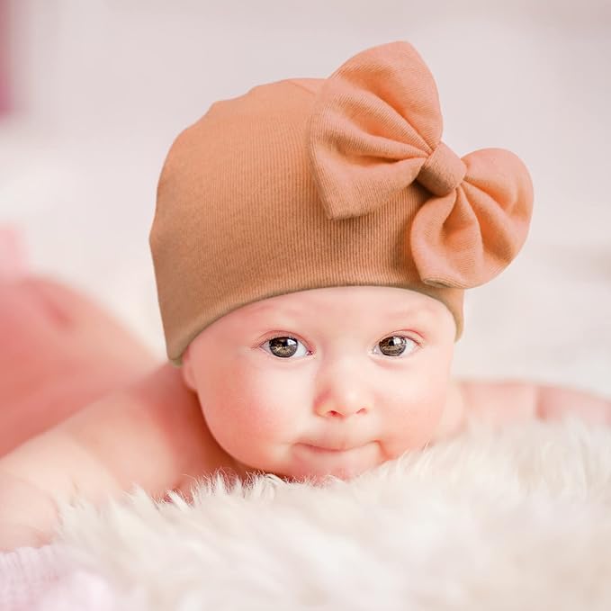 BQUBO Newborn Baby Girls Hats Mittens Set Hospital Hat Beanie Infant Bow Hats Baby Cotton Gloves for 0-6 Months