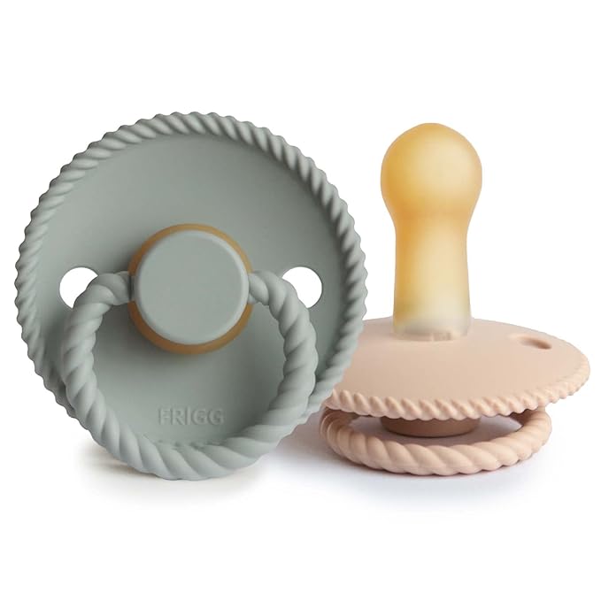FRIGG Rope Natural Rubber Baby Pacifier | Made in Denmark | BPA-Free (Sage/Croissant, 6-18 Months)