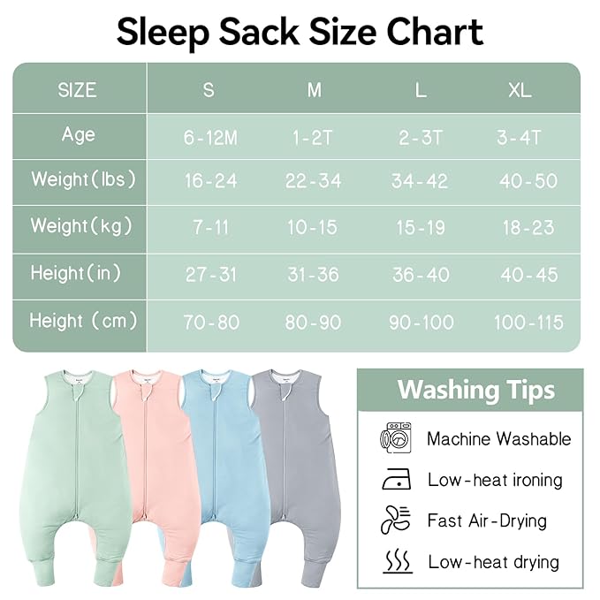 Rayon Made From Bamboo Sleep Sack 12-24 Months 0.5 Tog Ultra Soft Summer Toddler Sleep Sack 1t-2t with Feet 2-Way Zipper Lightweight Baby Sleeping Bag with Legs Thin Baby Wearable Blanket-Green