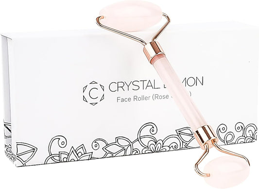Natural Jade Roller for Face - Aging Wrinkles, Puffiness Facial Skin Massager Treatment Therapy - Premium Jade Stone, by Crystal Lemon (Rose Quartz)