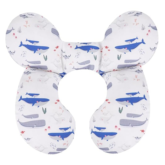 KAKIBLIN Baby Travel Pillow,Upgraded Baby Neck Pillows for Car Seat,Support Pillow,Infant Pillows for Head and Neck,Newborn Head Support for Car Seat,Pushchair (Whale)