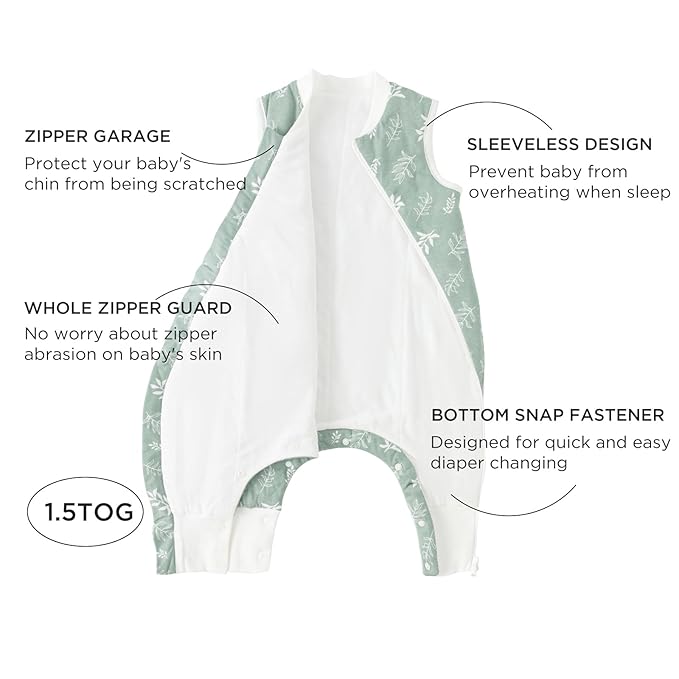 Duomiaomiao 1.5 TOG Toddler Sleep Sack 24-36 Months 100% Cotton Four Season Side Open Zipper Baby Sleep Sack with Feet, Breathable Toddler Wearable Blanket