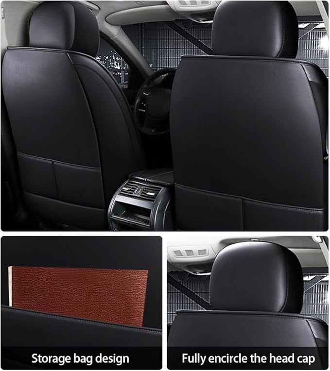 Leather Car Seat Covers for Volkswagen Atlas 2019-2023 Waterproof, Breathable, Non-Slip Napa Leather Car Seat Covers, Comfortable, Durable and Easy to Install（5PCS Luxury,Classic+Black）