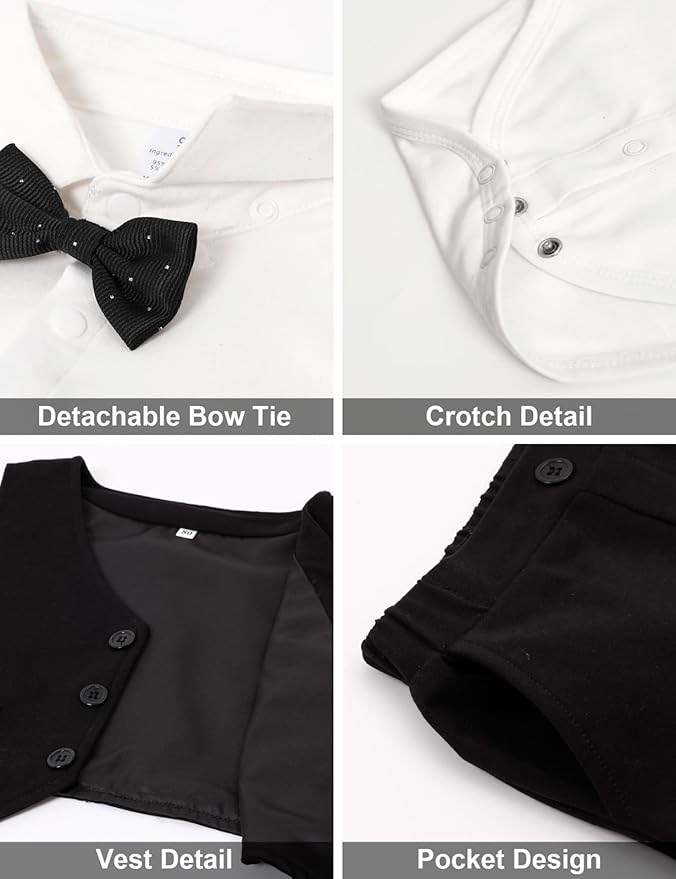 A&J DESIGN Baby Boy Suits Clothes Infant Toddler Formal Gentleman Outfits, Dress Shirt + Vest + Bow Tie + Pants Wedding Set