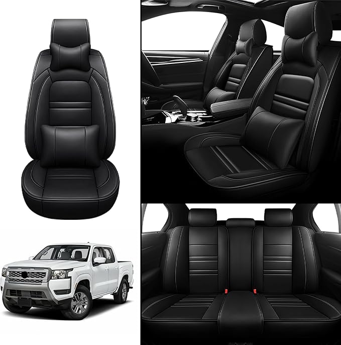 Car Seat Covers for Nissan Car Frontier 1998-2025 | 5-Seats Seat Covers, Waterproof Seat Protectors, Automotive Seat Covers (Full Set with Pillow,Black)