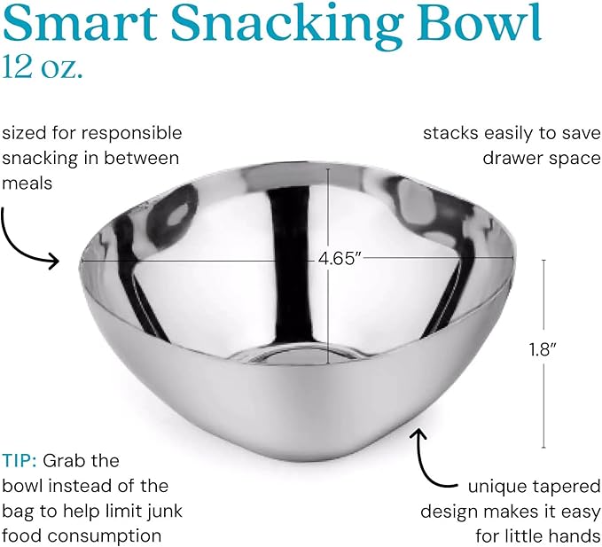 Ahimsa Stainless Steel Bowls for Kids | Non Toxic, Pediatrician Designed Toddler Bowls 12oz | Durable Metal Kids Bowl, Easy to Clean, Dishwasher Safe | Set of 4 Silver