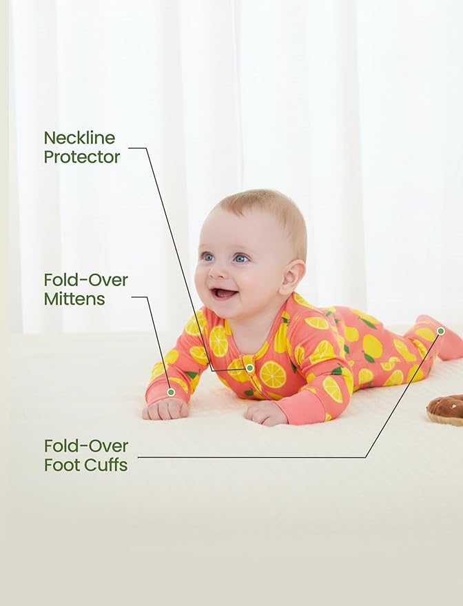 PATPAT Baby Footie Romper with Mittens for Boy and Girl, Anti-Slip & 2-Way Zipper, Long Sleeve, Viscose from Bamboo, Outfit