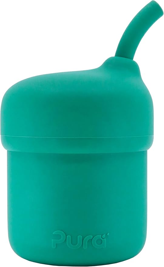 Pura my-my Silicone Straw Cup| Spill Proof, Reusable, Food Grade Silicone, Plastic-Free | For Kids, Toddlers, Babies & Infants - 2 Pack Mint & Moss