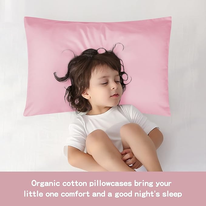 Soft Organic Cotton Toddler Pillowcases 14 X 20 Inches, Fit 13 X 18, 14 X 19 Pillows, Smooth Pearl Cotton Baby Pillowcases with Envelope Closure, Pink and Navy Blue, Set of 2