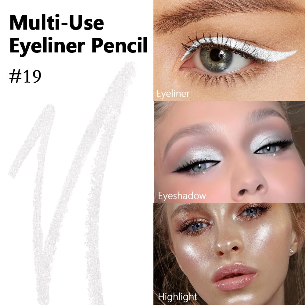 Kaely Gel Eyeliner Pencil for Women, Pearl White Eye Liner Waterproof Smudge Proof with Sharpener, Waterline Eye Makeup Liners, delineador de ojos contra el agua, Vegan & Cruelty-Free, 19