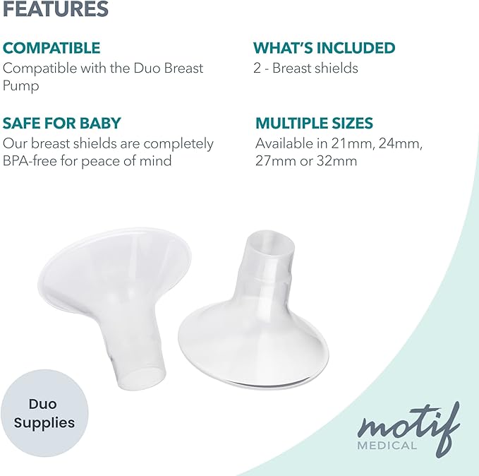 Motif Medical Duo Breast Pump Flange – Comfortable Breast Pump Flanges for Better Milk Flow & Pumping Ease - Ideal Breast Pump Flange Insert for Breastfeeding Moms (2 Shields, 24mm)
