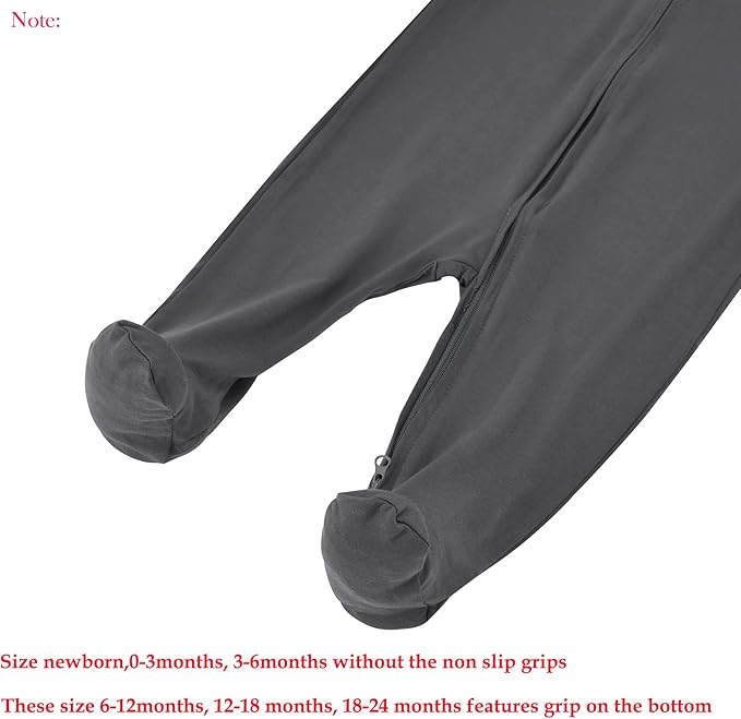 Aablexema Baby Zipper Pajamas Bamboo Rayon, 3pcs Unisex Infant Onesie with Mitten Long Sleeve Footed Pjs