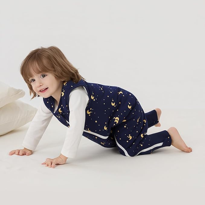 Duomiaomiao 2.5 TOG Toddler Sleep Sack 6-12 Months 100% Cotton Winter Side Open Zipper Baby Sleep Sack with Feet, Warm Toddler Wearable Blanket