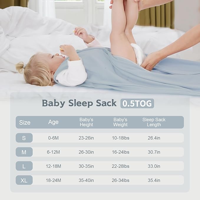 Baby Sleep Sack 6-12 Months,100% Cotton TOG 0.5 Wearable Blanket for Boys and Girls, 3 Pack 2-Way Zipper Lightweight Sleeping Bags for Toddler Newborn Infant