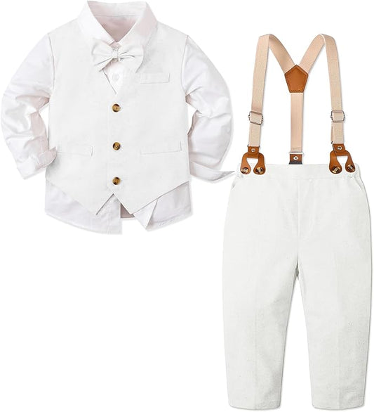 SANGTREE Boys Cotton Linen Suit Formal Set Baby Clothes Boy Gentleman Wedding Ring Bearer Outfits, 3 Months - 9 Years