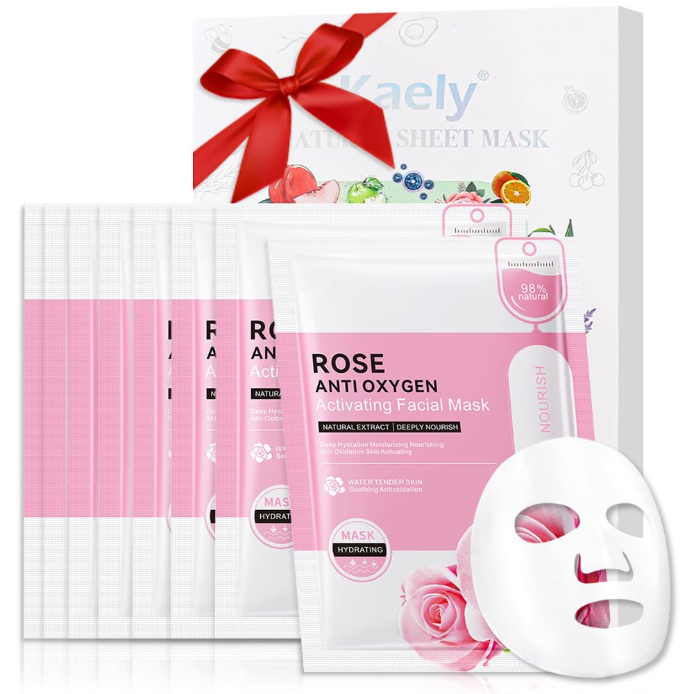 8 Pack Rose Kids Face Mask,Pink Face Masks Skincare Spa Day Kit Supplies,Spa Party Favors for Teens Girls Women,Sheet Facial Mask Skincare Gifts Set,Moisturize Soothe for All Skin Types