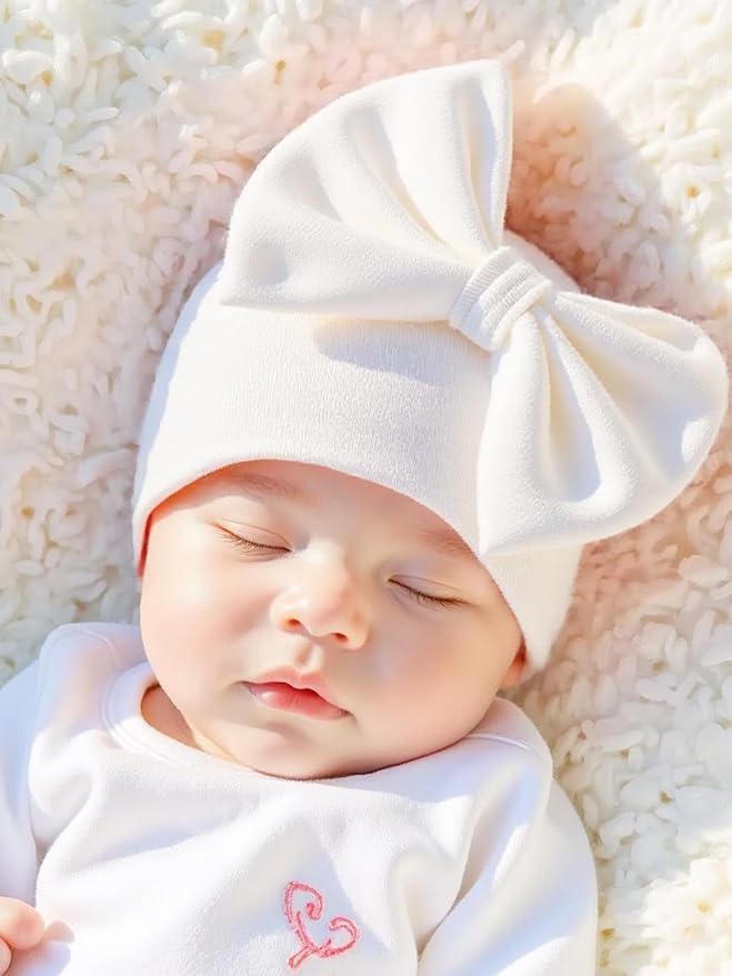 Bamery Newborn Baby Girl Hat Cotton Baby Bow Beanie Preemie Hats Spring Infant Hats for Girls 0-12 Months