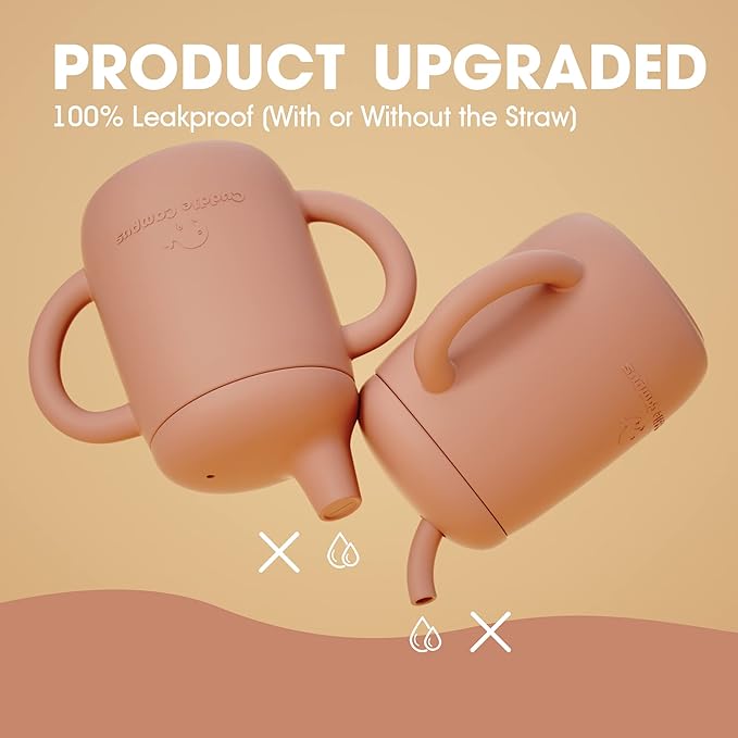 Cuddle Campus Sippy Cups 7OZ, [4 in 1] Baby Cups, Shatterproof Silicone Straw Cup,Open Cup for 6M, 6M+,6-12 Months,1/1+ Year Old Baby,Toddler