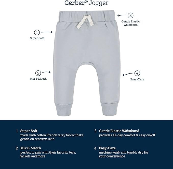 Gerber Baby-Boys Toddler 3-Pack Jogger Pants