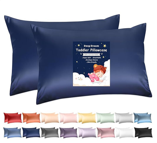 Deep Dream Toddler Pillowcases for 13x18 Pillow 2 Pack, 100% Cotton Travel Pillow Case Cover, 600 Thread Count Cotton Pillow Covers, Soft & Breathable Small Pillow Cases Envelope Closure, Navy Blue