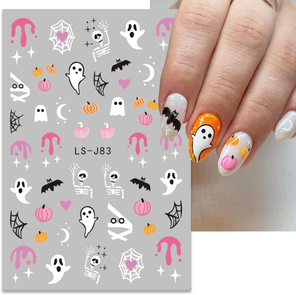 Halloween Nail Stickers 6 Sheets Halloween Self Adhesive Nail Design Stickers Goth Ghost Pumpkin Skeleton Black Cat Bat Nail Art Stickers Supply Halloween Nail Decals for Women DIY Manicure