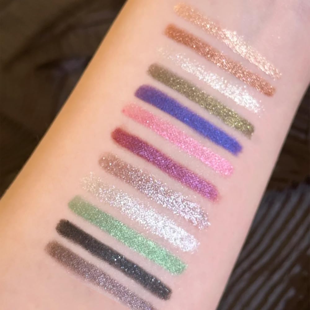12 Colors Shimmer Eyeliner Pen Set, Waterproof, Long-Lasting, Glitter Eyeliner for Bold Eye Makeup, Metallic Glitter Finish, Eye Liner For Older Women, lapiz de ojos delineador de ojos contra el agua