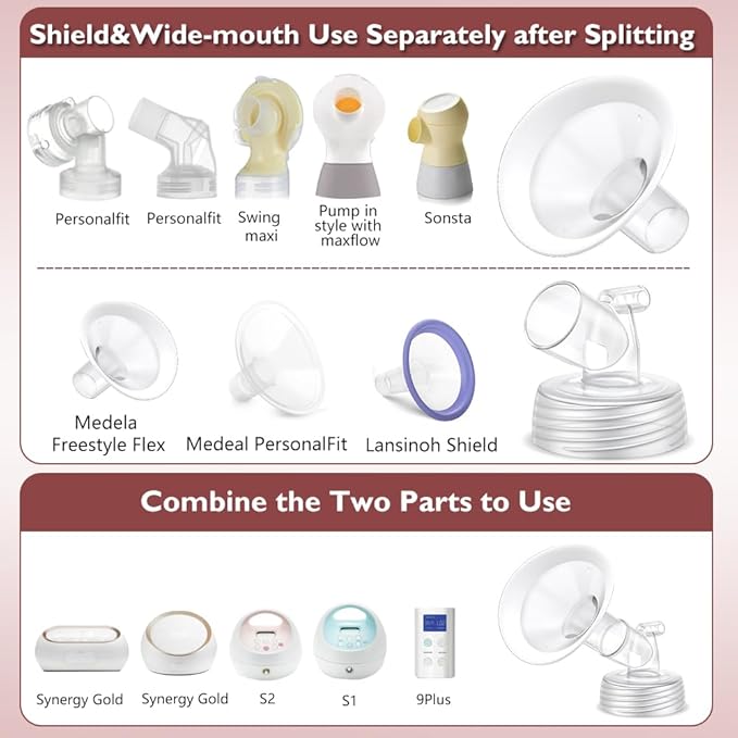 Full Breast Pump Parts with 17mm Oval Soft Rim Flanges and Wide-Mouth Base Connector for Spectra S2 S1 9 Plus SG, Medela, Lansinoh Pumps, Include Flange, Valve, Backflow Protector, Tubing and Bottle