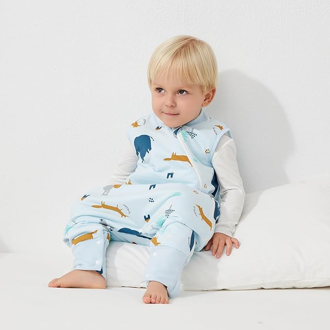 Duomiaomiao 1.5 TOG Toddler Sleep Sack 12-24 Months 100% Cotton Four Season Side Open Zipper Baby Sleep Sack with Feet, Breathable Toddler Wearable Blanket