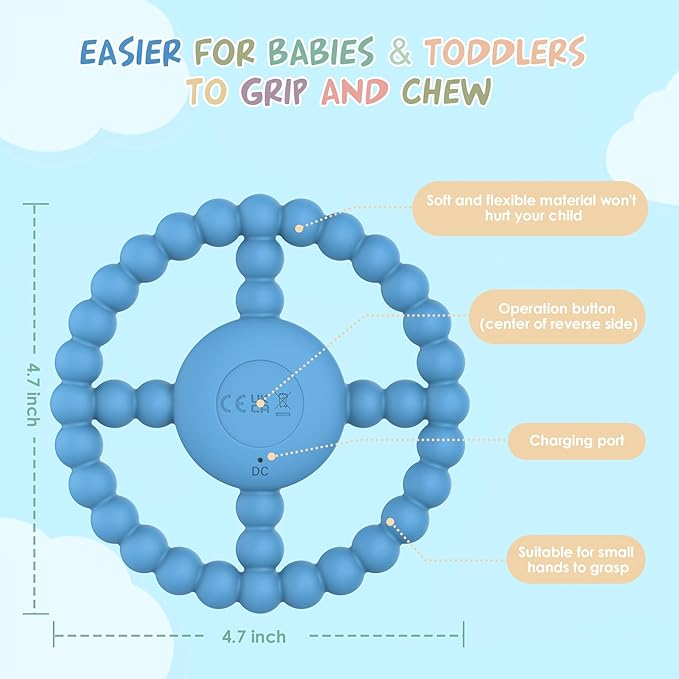 Vibrating Sensory Chew Toy, Vibrating Teether for Baby Over 6 Months, Autism Chew Toys for Kids with USB Chargeable & 3X Vibration Settings