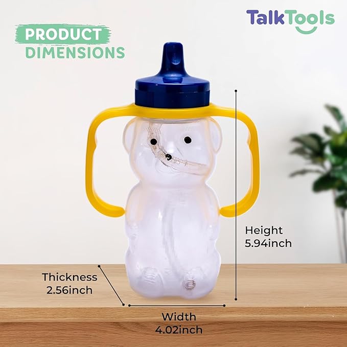 TalkTools Honey Bear Bottle Straw Cup with Handle – Dishwasher Safe, Premium Food-Grade Sippy Cup Trainer for Babies & Toddlers 4+ Months – Easy-Grip Design Helps Kids Learn to Drink from a Straw.