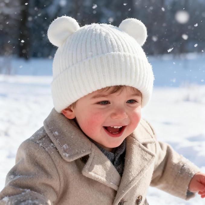 Bear Baby Beanie Knitted Baby Winter Hat Infant Toddler Boys Girls Beanie with Cotton Lining
