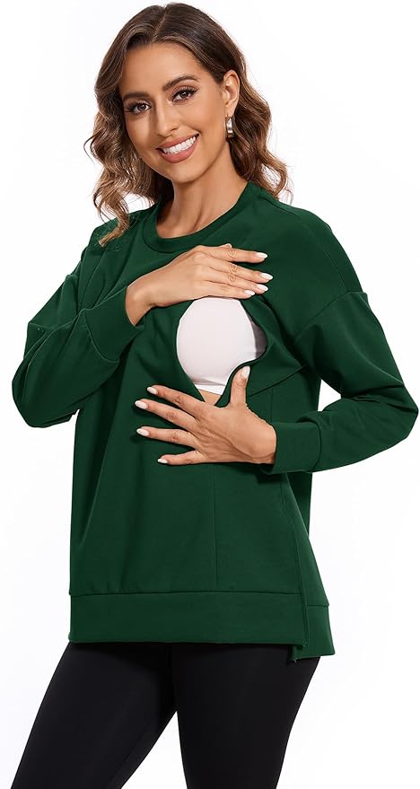 Smallshow Women's Nursing Tops Sweatshirt Long Sleeve Side Split Breastfeeding Shirt