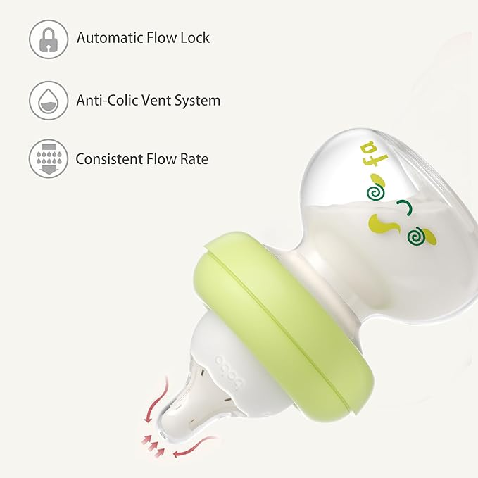 YOHKOH Newborn Glass Baby Bottles with Slow Flow Nipple for 0+ Months, Wide Neck Feeding Bottle, 2.7oz/80ml (Green, 2.7oz (Pack of 4))