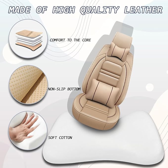 Car Seat Covers for Infiniti fx35 2003-2012 | 5-Seats Seat Covers, Waterproof Seat Protectors, Automotive Seat Covers (Full Set with Pillow,Beige)