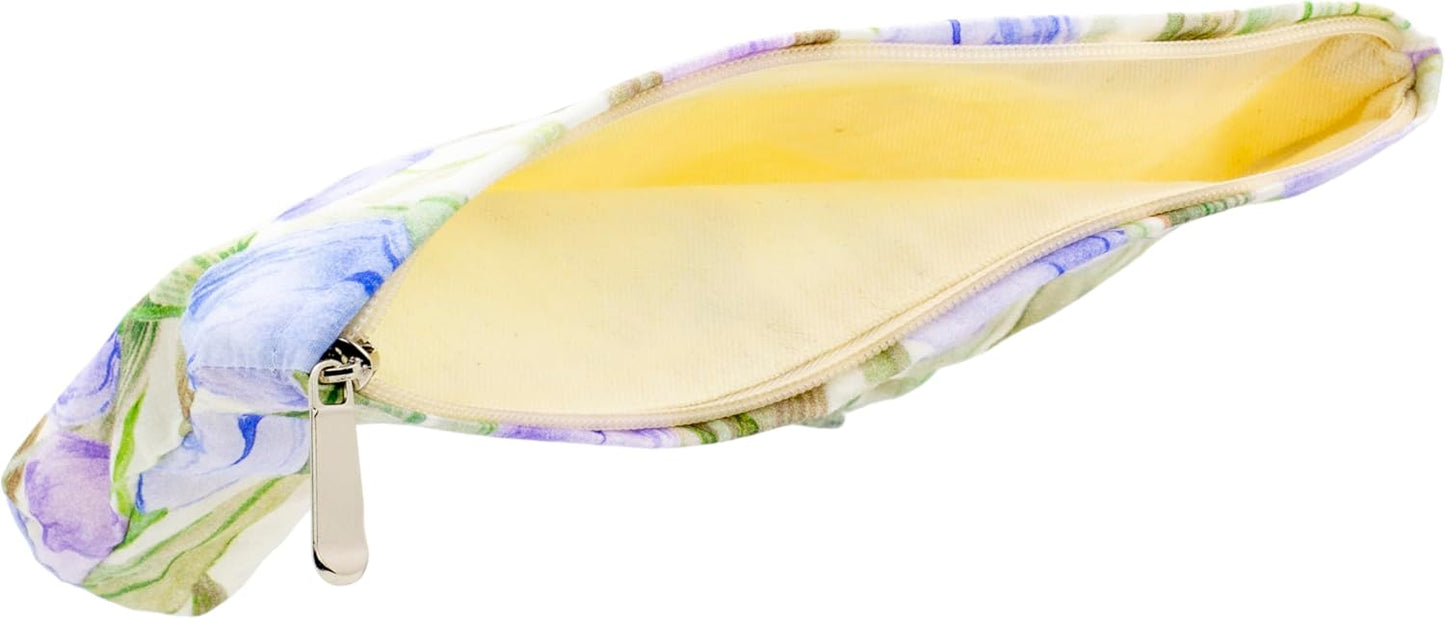 PAZIMIIK Floral Makeup Bag Large Cotton Zipper Pouch for Purse Travel Canvas Make Up Organizer for Women Cosmetic,Tulip Purple