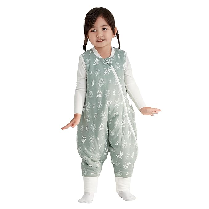 Duomiaomiao 1.5 TOG Toddler Sleep Sack 24-36 Months 100% Cotton Four Season Side Open Zipper Baby Sleep Sack with Feet, Breathable Toddler Wearable Blanket