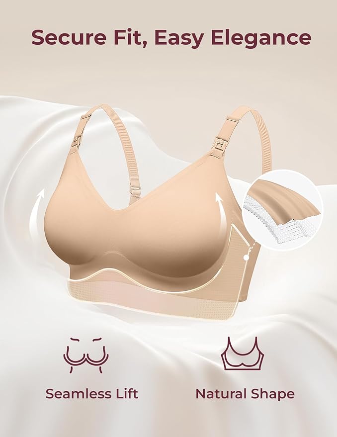 Momcozy Nursing Bras for Breastfeeding, YN21 Seamless Ultra Comfort Maternity Bra, Natural Shape, Pregnancy Sleep Bralette
