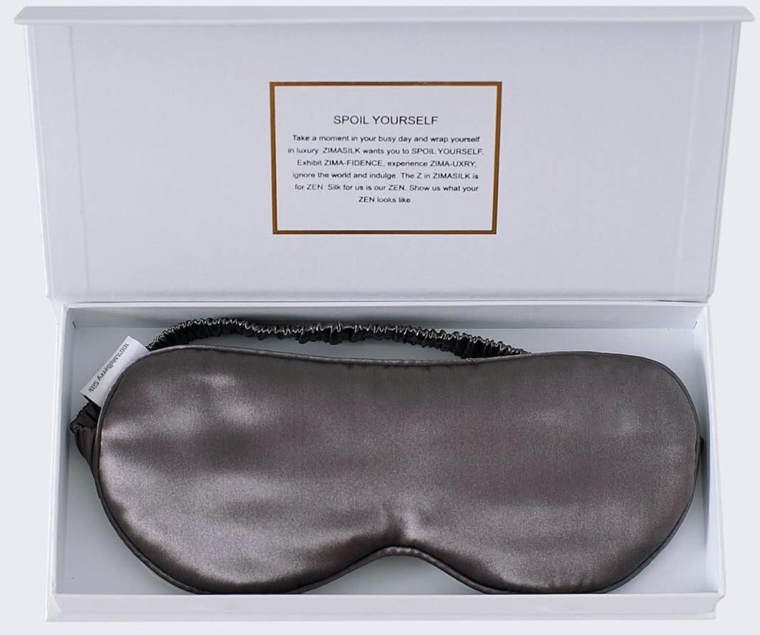 ZIMASILK Adjustable 100% 22 Momme Mulberry Silk Sleep Mask for Sleeping, Filled with Premium Mulberry Silk, Softest & Breathable Eye Sleeping Mask (Blackish Grey)