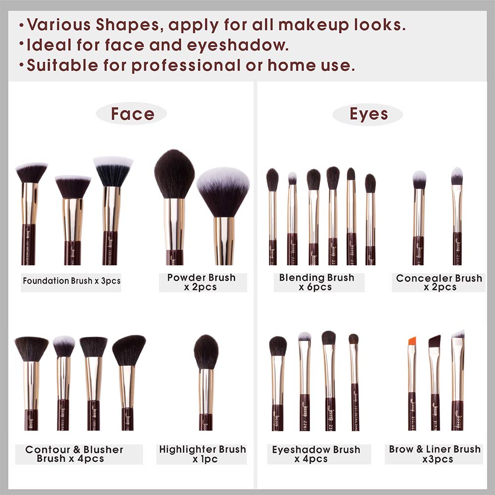 Jessup Makeup Brushes Set Professional Makeup Brush Eyeshadow Blending Powder Foundation Blusher Concealer 25pcs with Cosmetics Storage Box, Zinfandel T285