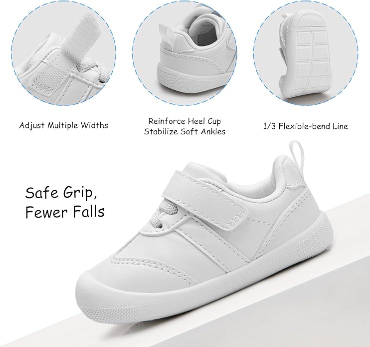 Baby Shoes Boys Girls Barefoot Wide Toe Box Zero Drop First Walkers PU Leather Nonslip Toddler Sneakers for 6-24 Months Infant Walking,Running,Crawling