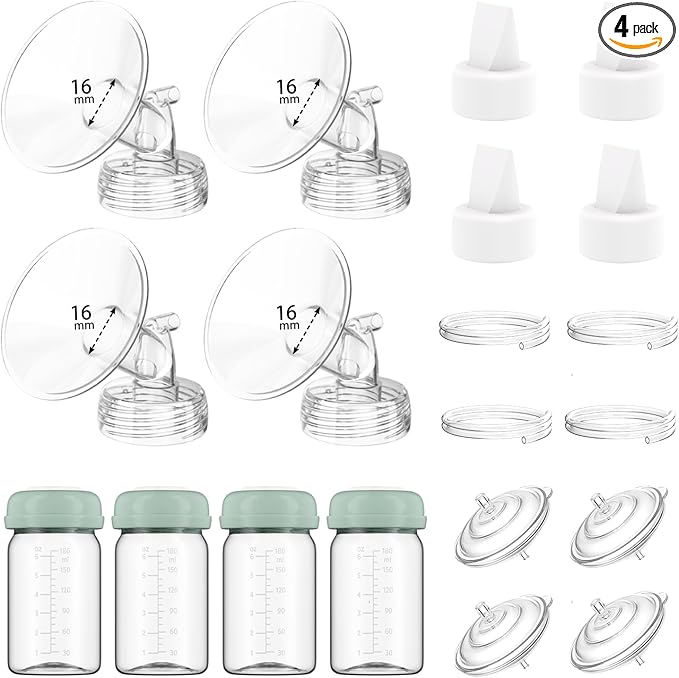 4 Full Pump Parts Kits for Spectra S1/S2/9 Plus/Synergy Gold, Replacement Kit for Spectra Pump Parts 4PC,Include 16mm Flange, Duckbill Valve, Tube, Bottle, Backflow Protector, Not Original Accessories