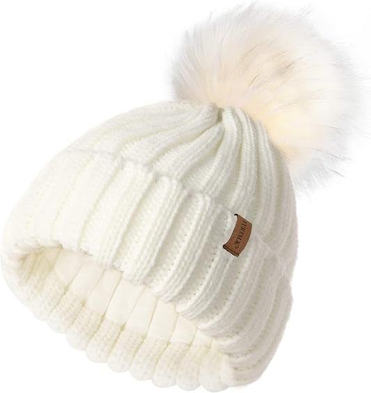FURTALK Kids Winter Hat Toddler Knitted Beanie with Faux Fur Pom Poms for Baby Girls Boys