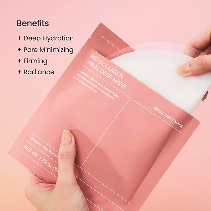 BIODANCE Bio-Collagen Real Deep Mask, Hydrating Overnight Hydrogel Mask, Pore Minimizing, Elasticity, Plumping Improvement, Korean Skincare, Stocking Stuffers for Teen Girls | 1.19oz(34g) x 4ea